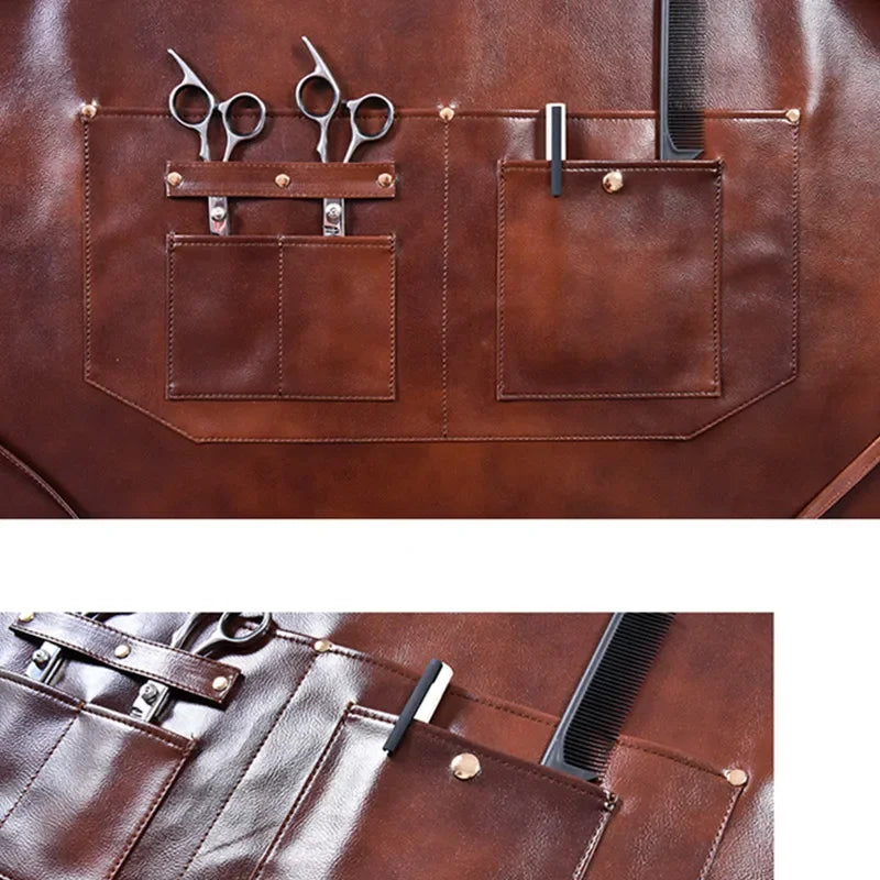 Barbershop Apron PU Leather Crossback Strap Barista Barber Uniform Cafe Bistro Grill Florist Hair Dresser Salon pinafore