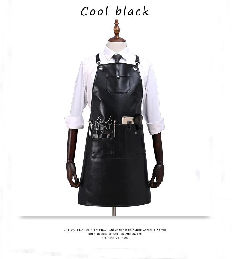 Barbershop Apron PU Leather Crossback Strap Barista Barber Uniform Cafe Bistro Grill Florist Hair Dresser Salon pinafore