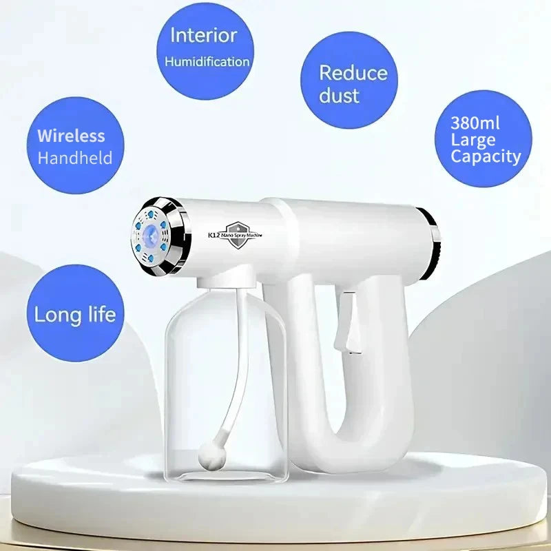 Blue Light Nano Hairspray 300ML - USB Rechargeable Barber Sprayer, Wireless Steam Gun for Grooming & Styling Tools