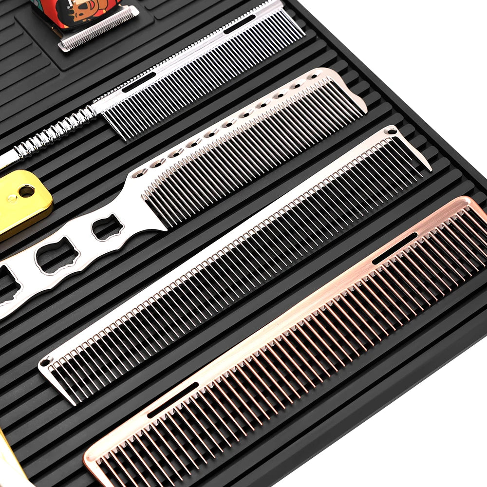 3/6 Grid Magnetic Hairdressing Tools Storage Mat Soft Rubber Antiskid Waterproof Tray Bar Service Mat Barber Tools Accessories
