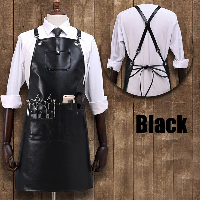 Barbershop Apron PU Leather Crossback Strap Barista Barber Uniform Cafe Bistro Grill Florist Hair Dresser Salon pinafore