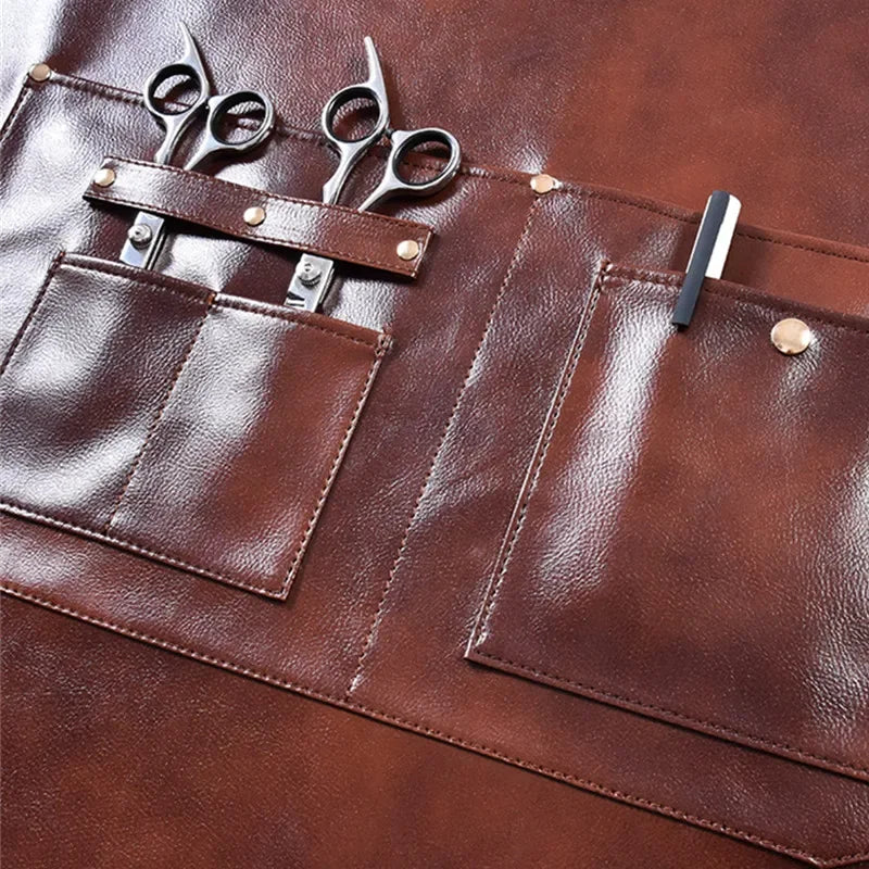 Barbershop Apron PU Leather Crossback Strap Barista Barber Uniform Cafe Bistro Grill Florist Hair Dresser Salon pinafore