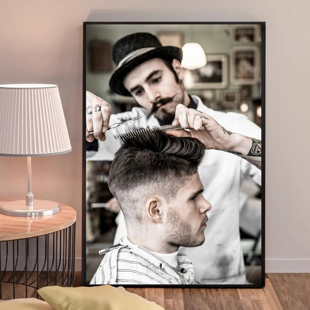 Retro Types Of Haircuts Barber Whitepaper Poster Fancy Wall Sticker for Living Room Bar Decoration Decor Art Wall Stickers