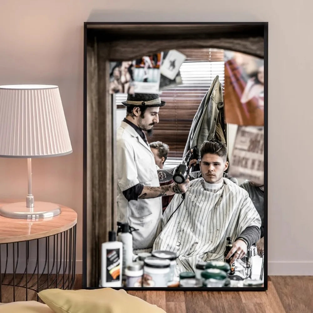 Retro Types Of Haircuts Barber Whitepaper Poster Fancy Wall Sticker for Living Room Bar Decoration Decor Art Wall Stickers