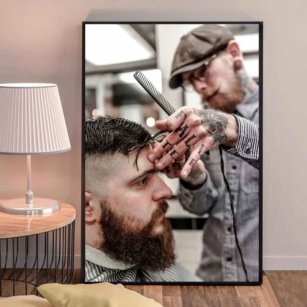 Retro Types Of Haircuts Barber Whitepaper Poster Fancy Wall Sticker for Living Room Bar Decoration Decor Art Wall Stickers