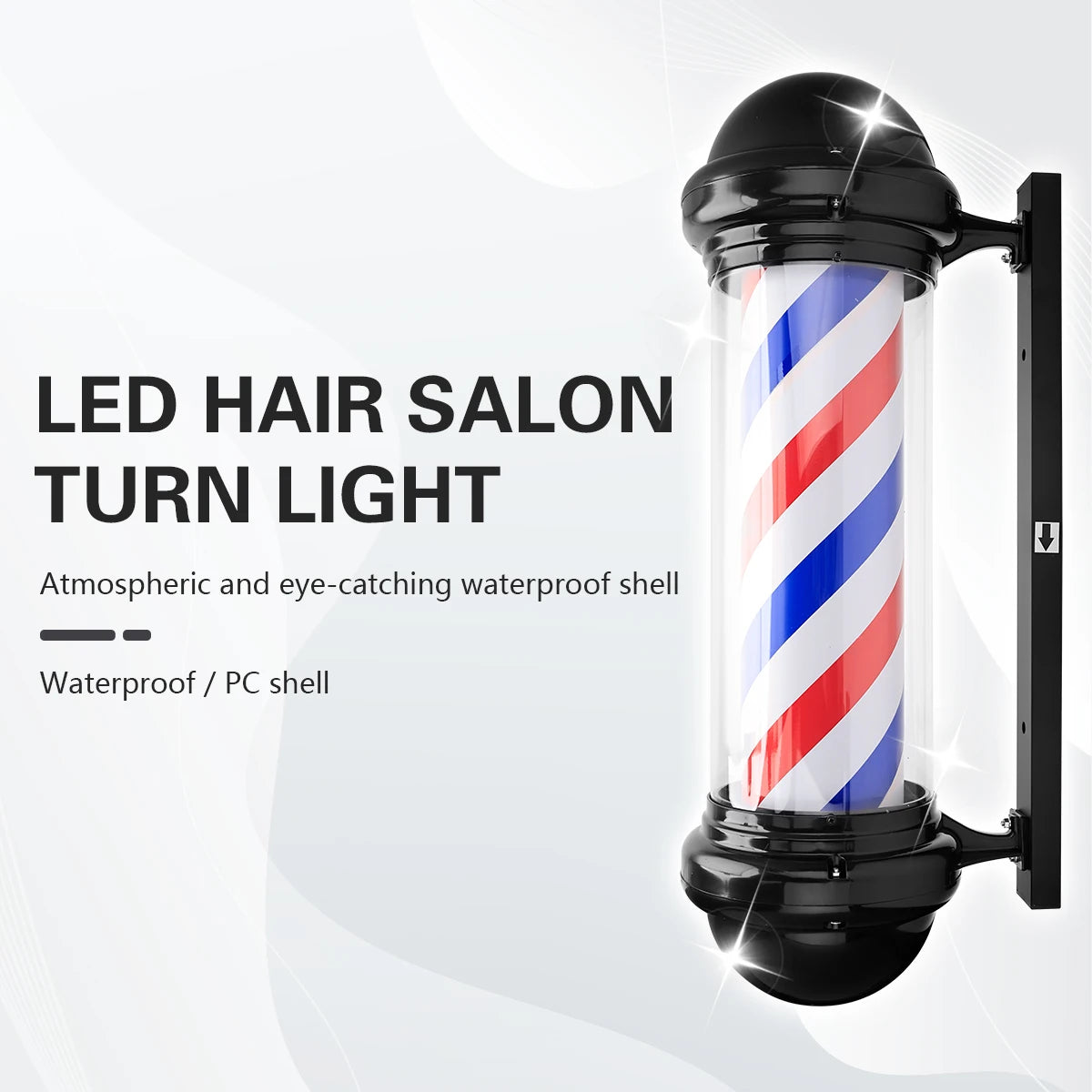 Barber Shop  Rotating Hair Salon Shop Sign Stripes Retro Style Hairdressing Rainproof LED Light for Outdoor Party Tool