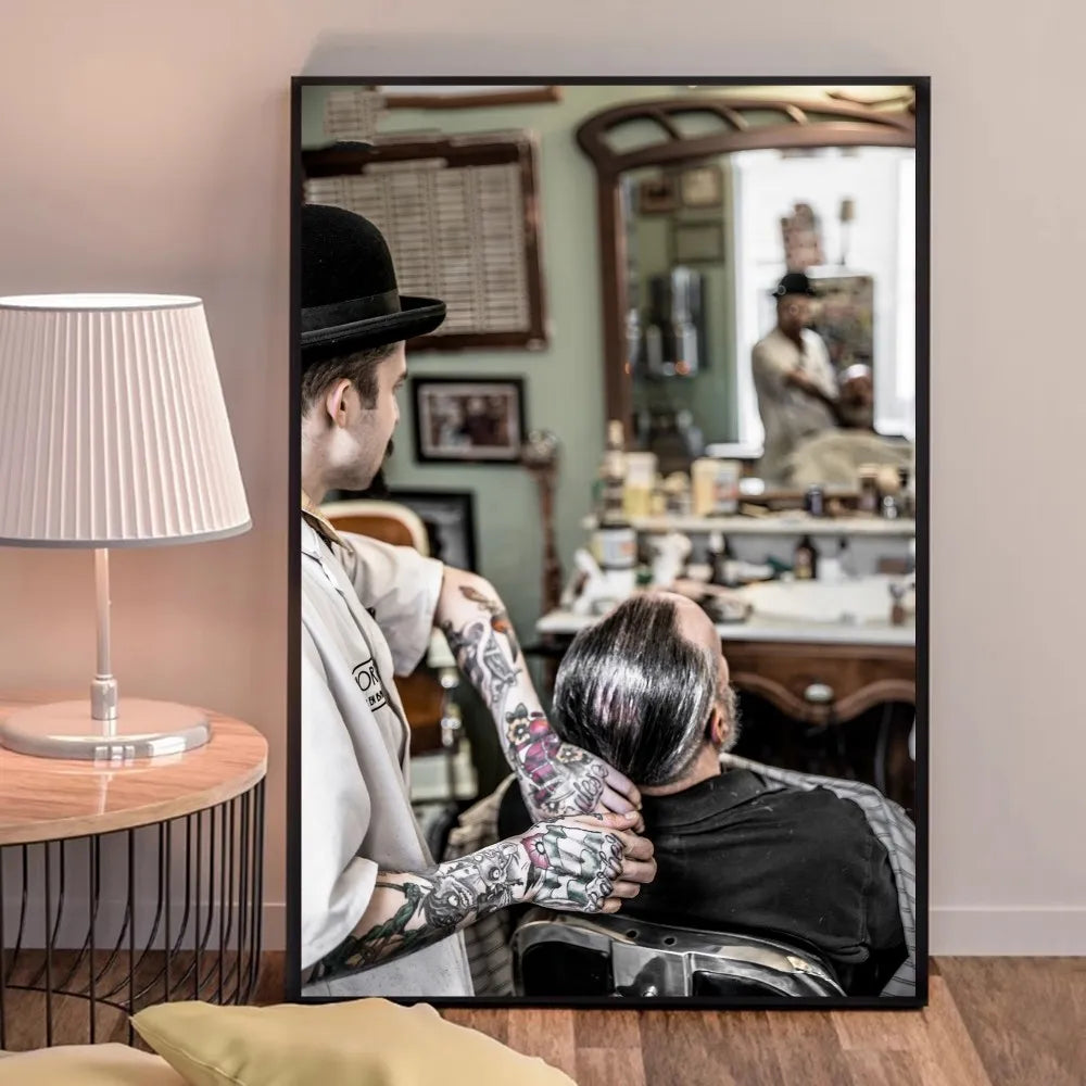 Retro Types Of Haircuts Barber Whitepaper Poster Fancy Wall Sticker for Living Room Bar Decoration Decor Art Wall Stickers