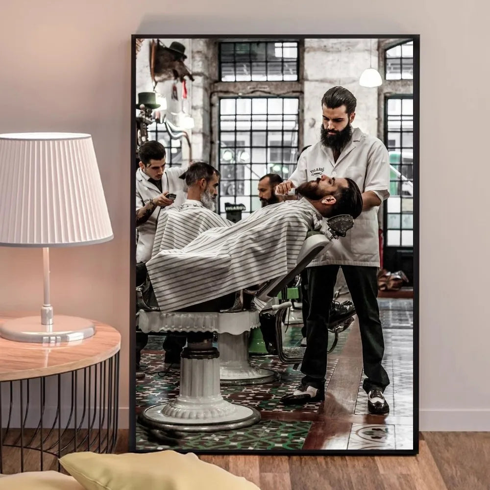 Retro Types Of Haircuts Barber Whitepaper Poster Fancy Wall Sticker for Living Room Bar Decoration Decor Art Wall Stickers