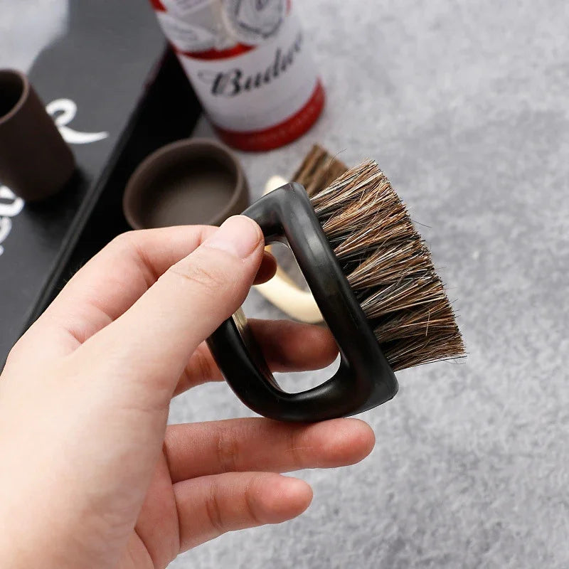 1 Pcs Ring Design Horse Bristle Men Shaving Brush Plastic Portable Barber Beard Brushes Salon Face Cleaning Razor Brush