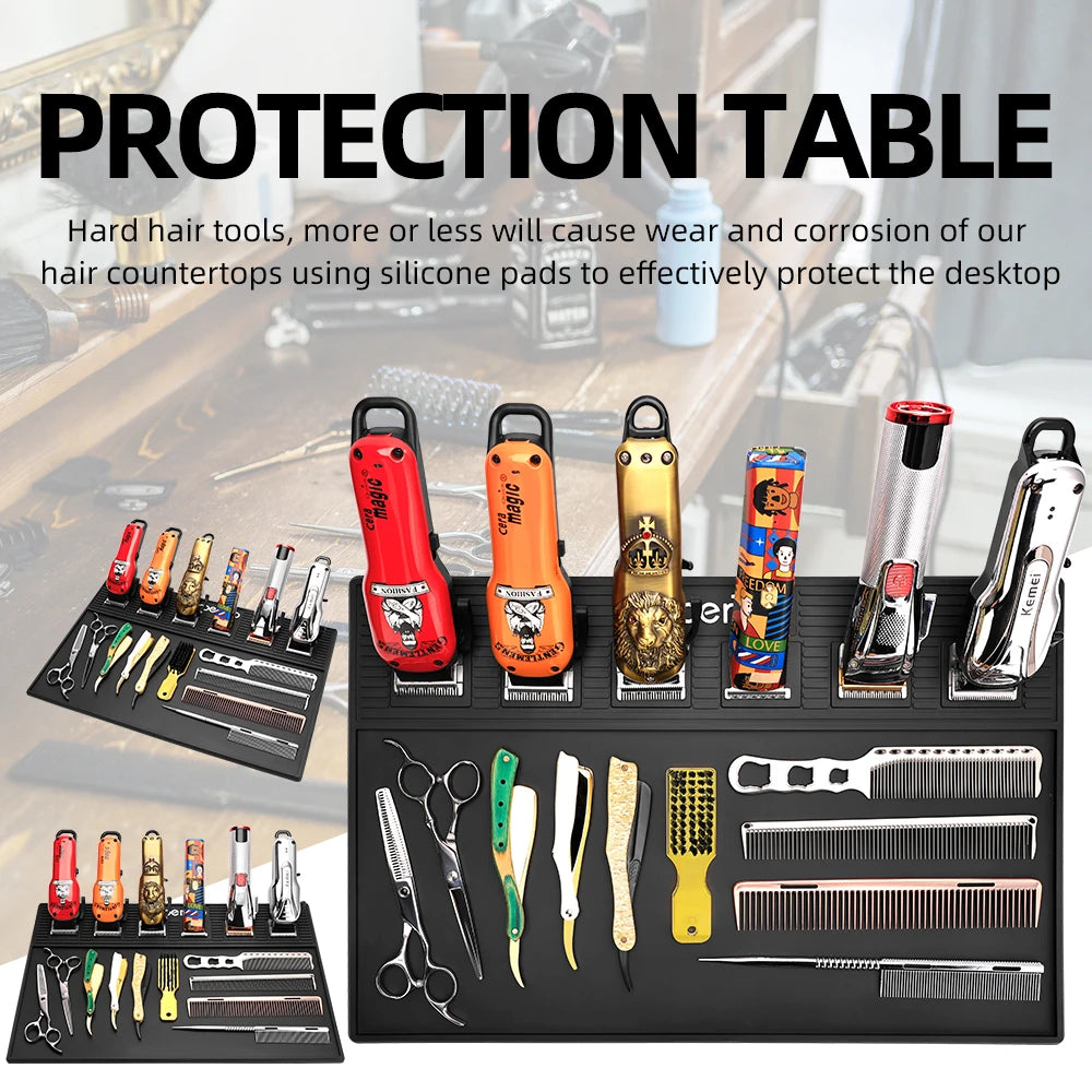 3/6 Grid Magnetic Hairdressing Tools Storage Mat Soft Rubber Antiskid Waterproof Tray Bar Service Mat Barber Tools Accessories