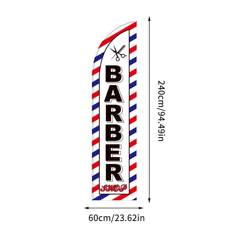 1Pc Barber Shop Flag 60x240cm Polyester Cloth Single-Side Barber Shop Banner Black Sleeve Decorative Flag