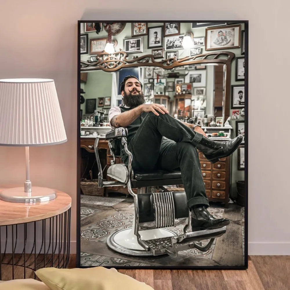 Retro Types Of Haircuts Barber Whitepaper Poster Fancy Wall Sticker for Living Room Bar Decoration Decor Art Wall Stickers