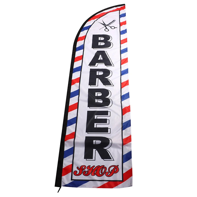 1Pc Barber Shop Flag 60x240cm Polyester Cloth Single-Side Barber Shop Banner Black Sleeve Decorative Flag