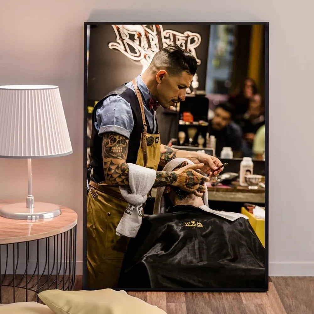 Retro Types Of Haircuts Barber Whitepaper Poster Fancy Wall Sticker for Living Room Bar Decoration Decor Art Wall Stickers