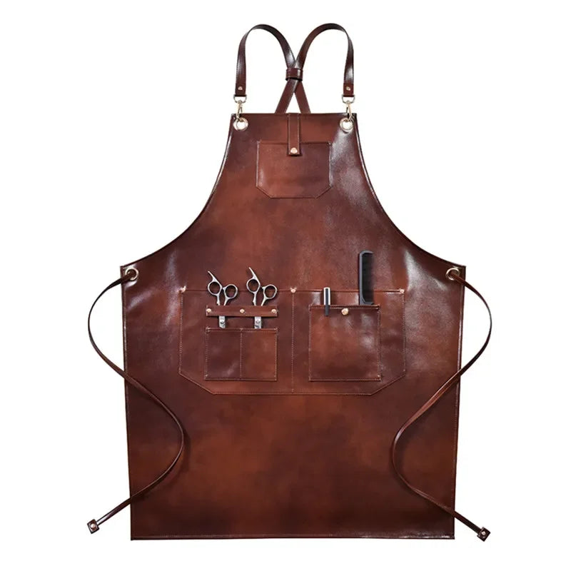 Barbershop Apron PU Leather Crossback Strap Barista Barber Uniform Cafe Bistro Grill Florist Hair Dresser Salon pinafore