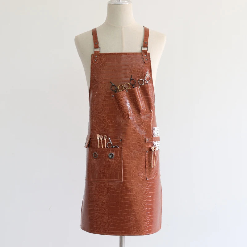 Fashion Customizable Logo High-Quality Waterproof Barber BBQ Work Apron New Pattern PU Material for Professional Use