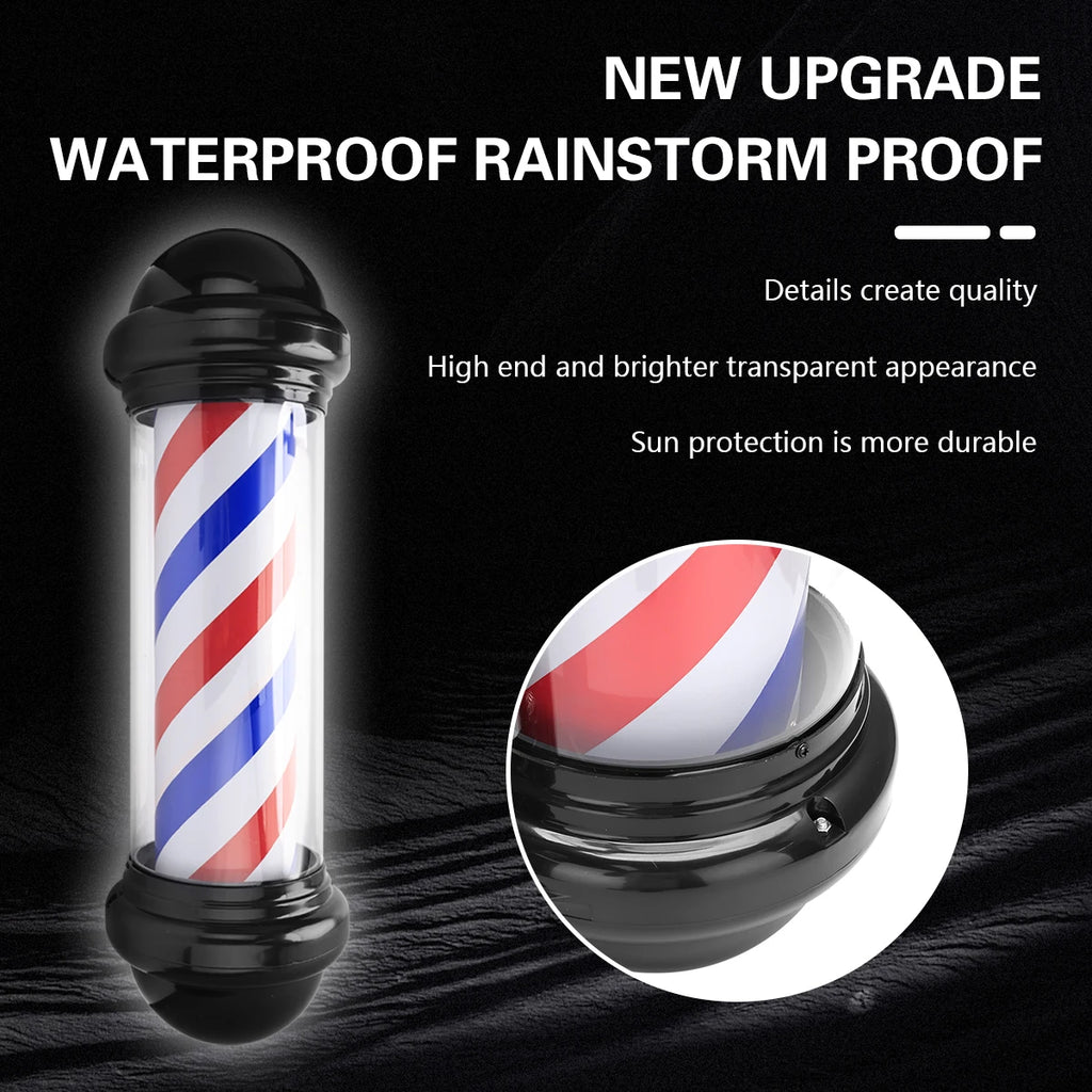 Barber Shop  Rotating Hair Salon Shop Sign Stripes Retro Style Hairdressing Rainproof LED Light for Outdoor Party Tool