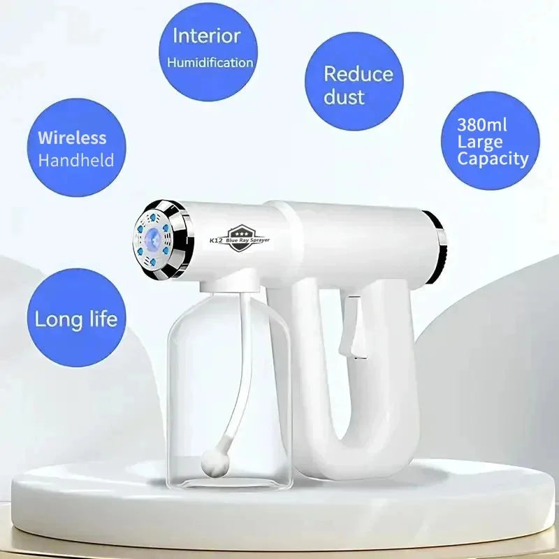 Blue Light Nano Hairspray 300ML - USB Rechargeable Barber Sprayer, Wireless Steam Gun for Grooming & Styling Tools