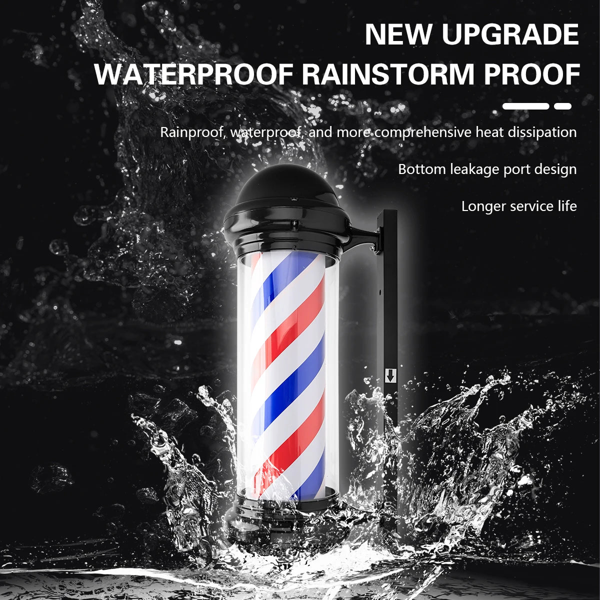 Barber Shop  Rotating Hair Salon Shop Sign Stripes Retro Style Hairdressing Rainproof LED Light for Outdoor Party Tool