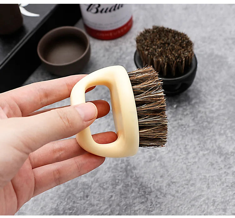 1 Pcs Ring Design Horse Bristle Men Shaving Brush Plastic Portable Barber Beard Brushes Salon Face Cleaning Razor Brush