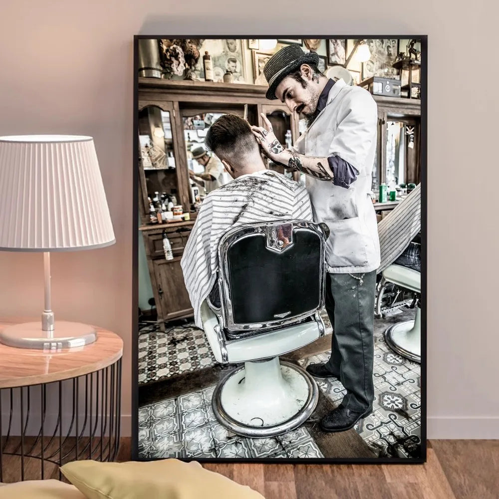 Retro Types Of Haircuts Barber Whitepaper Poster Fancy Wall Sticker for Living Room Bar Decoration Decor Art Wall Stickers