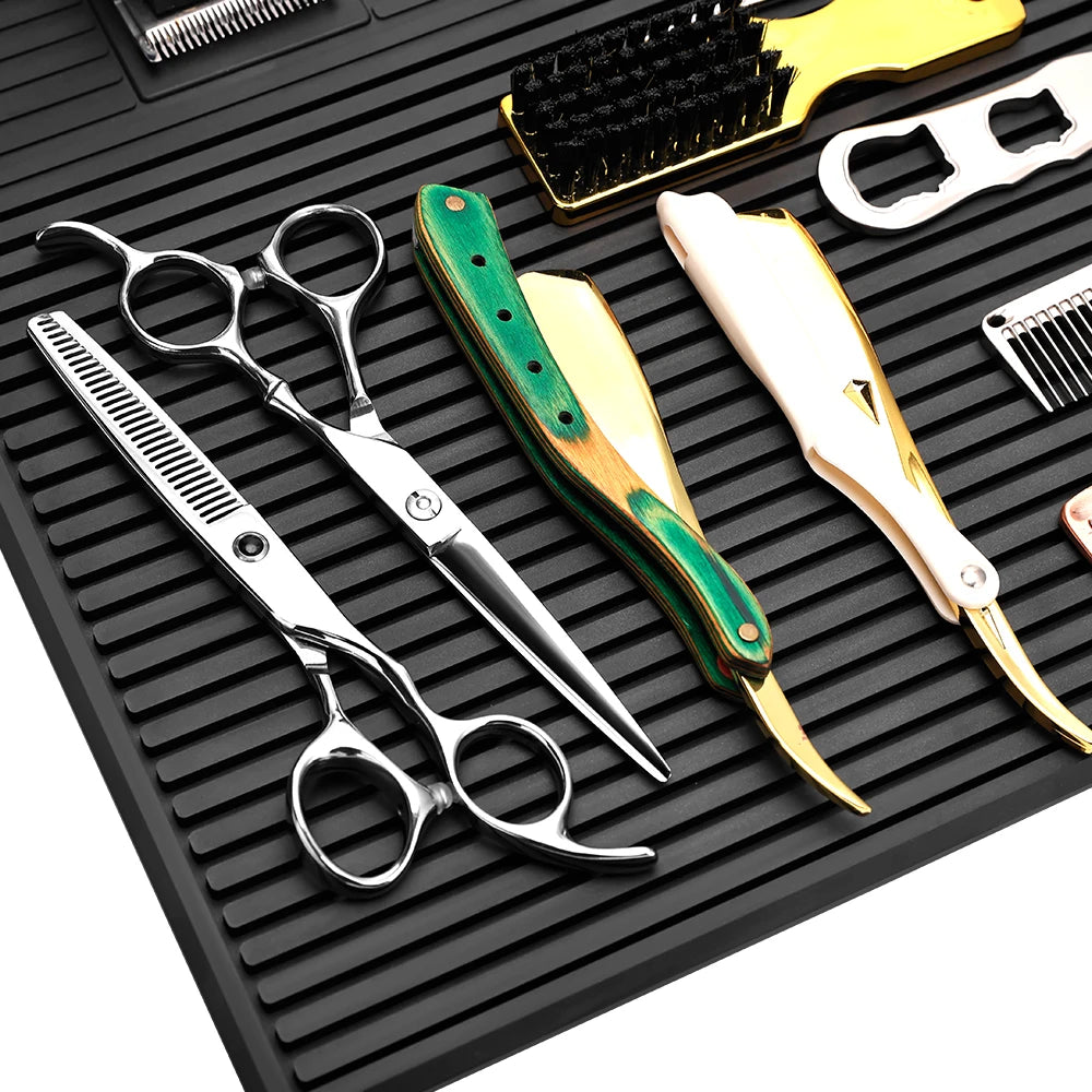 3/6 Grid Magnetic Hairdressing Tools Storage Mat Soft Rubber Antiskid Waterproof Tray Bar Service Mat Barber Tools Accessories