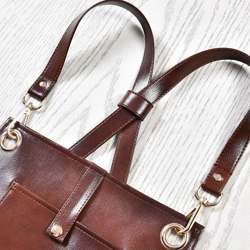 Barbershop Apron PU Leather Crossback Strap Barista Barber Uniform Cafe Bistro Grill Florist Hair Dresser Salon pinafore