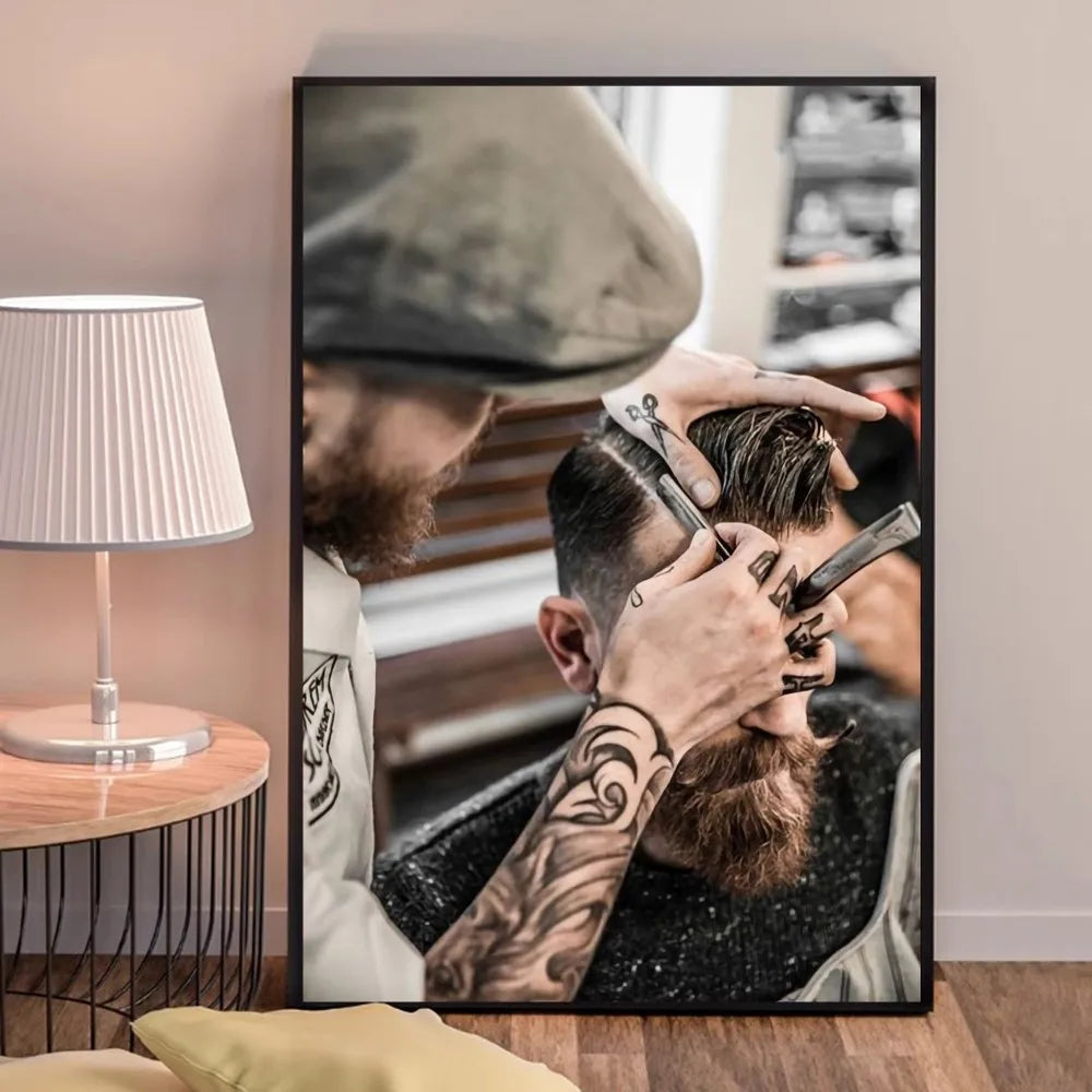 Retro Types Of Haircuts Barber Whitepaper Poster Fancy Wall Sticker for Living Room Bar Decoration Decor Art Wall Stickers