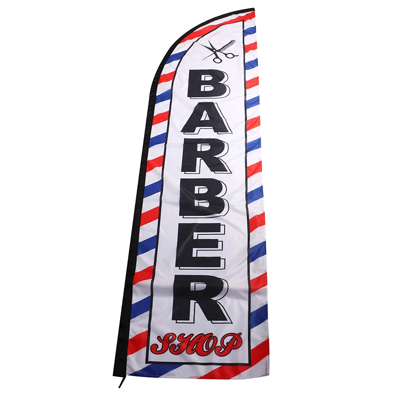 1Pc Barber Shop Flag 60x240cm Polyester Cloth Single-Side Barber Shop Banner Black Sleeve Decorative Flag