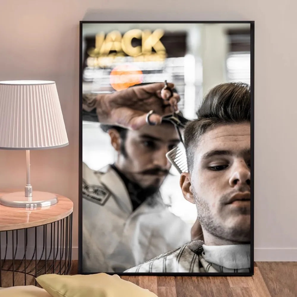 Retro Types Of Haircuts Barber Whitepaper Poster Fancy Wall Sticker for Living Room Bar Decoration Decor Art Wall Stickers