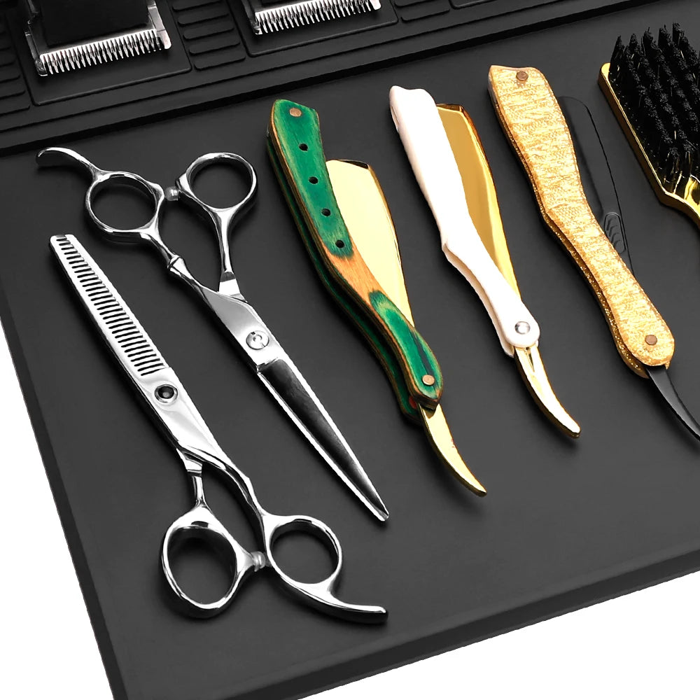 3/6 Grid Magnetic Hairdressing Tools Storage Mat Soft Rubber Antiskid Waterproof Tray Bar Service Mat Barber Tools Accessories