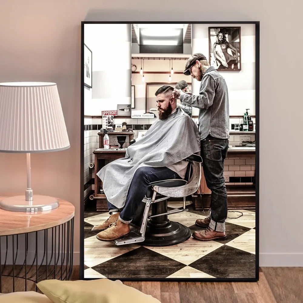 Retro Types Of Haircuts Barber Whitepaper Poster Fancy Wall Sticker for Living Room Bar Decoration Decor Art Wall Stickers