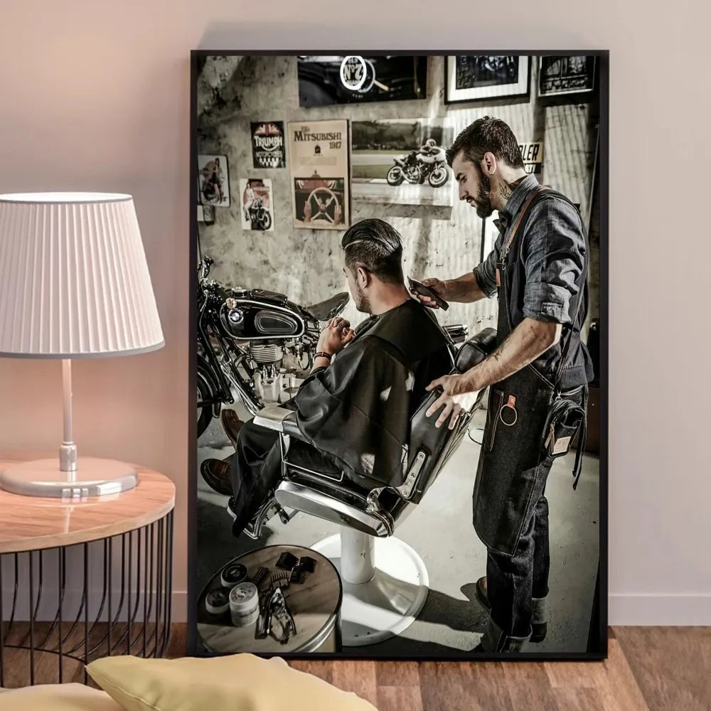 Retro Types Of Haircuts Barber Whitepaper Poster Fancy Wall Sticker for Living Room Bar Decoration Decor Art Wall Stickers