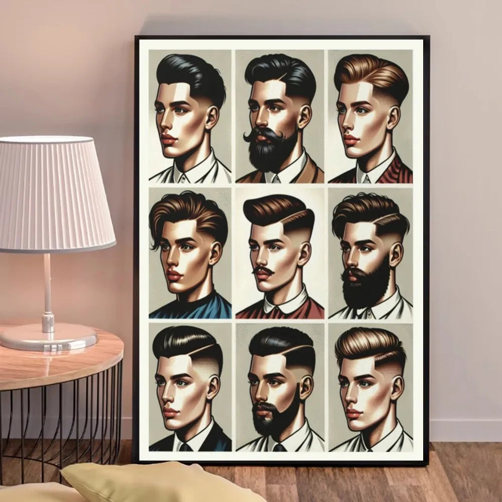 Retro Types Of Haircuts Barber Whitepaper Poster Fancy Wall Sticker for Living Room Bar Decoration Decor Art Wall Stickers