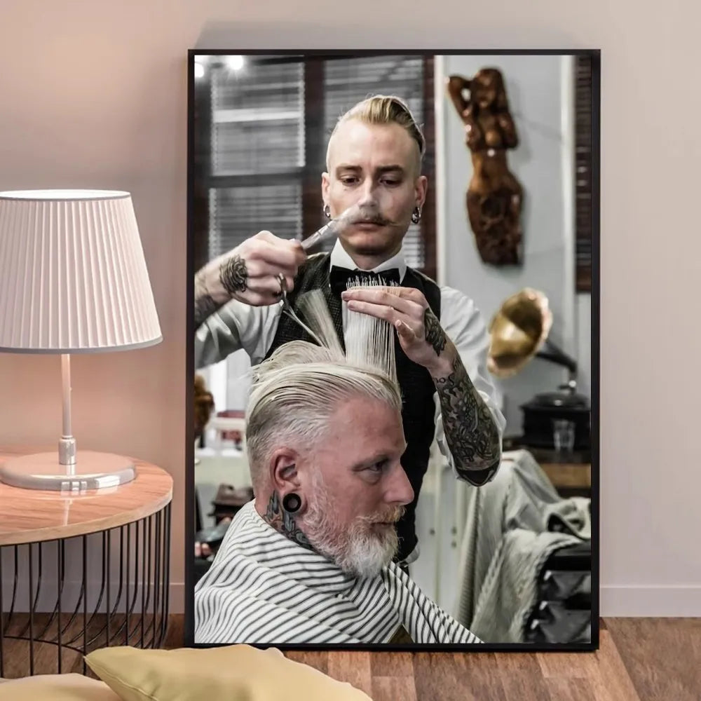 Retro Types Of Haircuts Barber Whitepaper Poster Fancy Wall Sticker for Living Room Bar Decoration Decor Art Wall Stickers